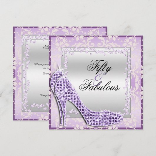 Glitzy Stilettos, Diamonds & Damask Fabulous 50 Kaart (Voorkant / Achterkant)