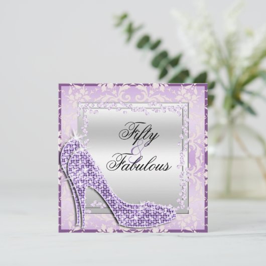 Glitzy Stilettos, Diamonds & Damask Fabulous 50 Kaart (Staand voorkant)