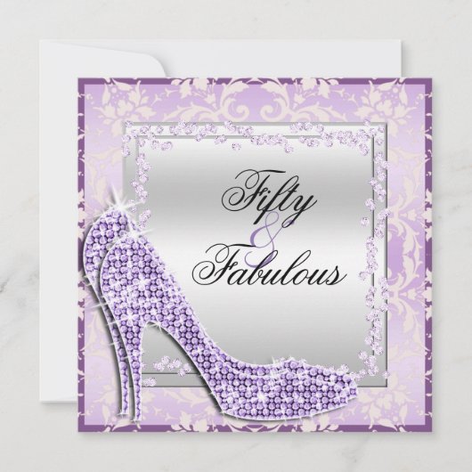 Glitzy Stilettos, Diamonds & Damask Fabulous 50 Kaart (Voorkant)