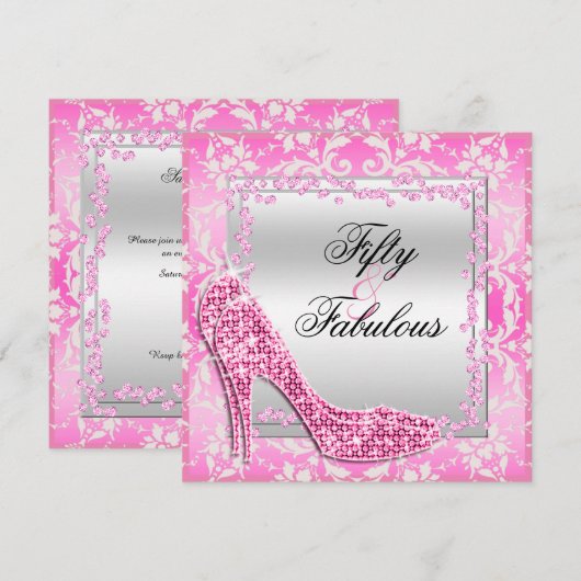 Glitzy Stiletto's, Diamonds & Damask Fabulous 50 Kaart (Voorkant / Achterkant)