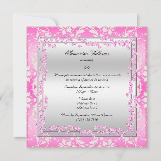 Glitzy Stiletto's, Diamonds & Damask Fabulous 50 Kaart (Achterkant)