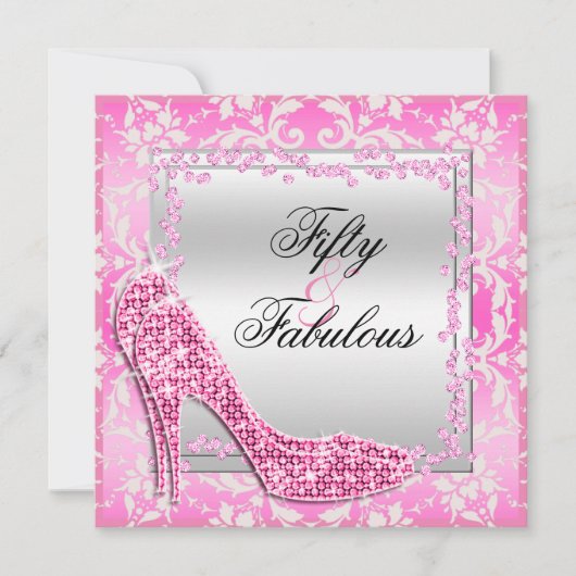 Glitzy Stiletto's, Diamonds & Damask Fabulous 50 Kaart (Voorkant)