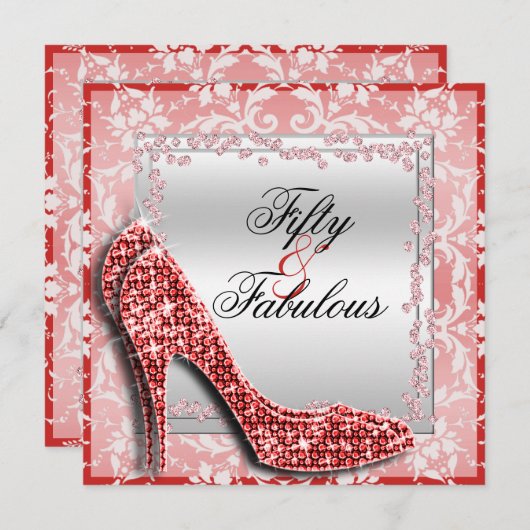 Glitzy Stilettos, Diamonds & Damask Fabulous 50 Kaart (Voorkant / Achterkant)