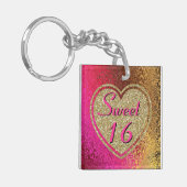Glitzy Sweet 16 Roze & Gold Custom Sleutelhanger (Voorkant Links)