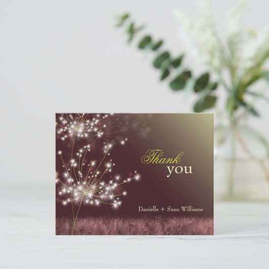 Glitzy Twilight Dandelions Weddenschap Bedankt (Staand voorkant)