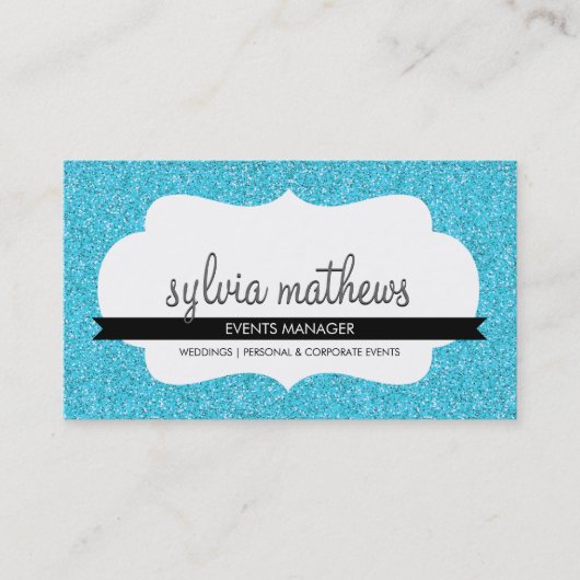 GLITZY VISITEKAARTJE sprankelend glitter turquoise (Voorkant)