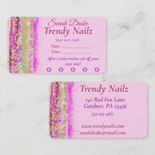 Glitzy Waterverf Roze Paars Gold Nail Salon Visitekaartje