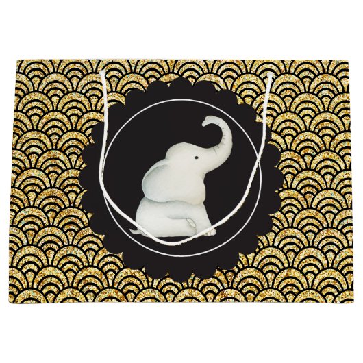 Glitzy white elephant party bag large cadeautasje (Voorkant)