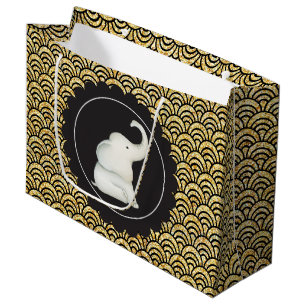 Glitzy white elephant party bag large cadeautasje