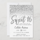 Glitzy White Silver Scattered Glitter Sweet 16 Kaart (Voorkant)