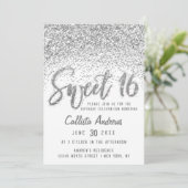 Glitzy White Silver Scattered Glitter Sweet 16 Kaart (Staand voorkant)