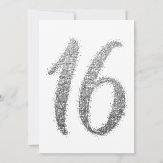 Glitzy White Silver Scattered Glitter Sweet 16 Kaart (Achterkant)