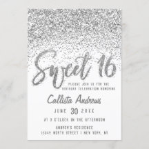 Glitzy White Silver Scattered Glitter Sweet 16
