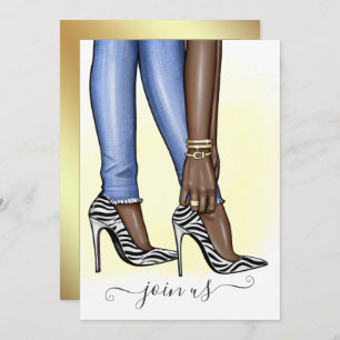 Glitzy Zebra Fashionista Bachelorette Party Kaart