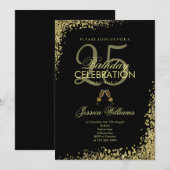 Glitzy Zwart & Goud "Champagne Toast" Verjaardag Kaart (Voorkant / Achterkant)