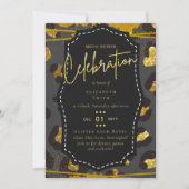 Glitzy Zwart Goud Vrijgezellenfeest Thema Uitnodig Kaart (Voorkant)