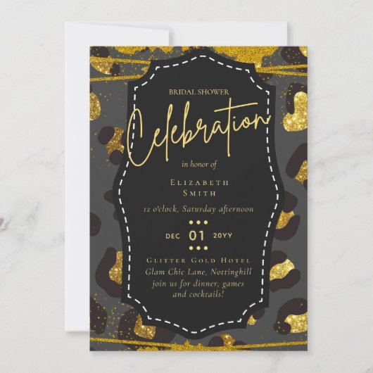 Glitzy Zwart Goud Vrijgezellenfeest Thema Uitnodig Kaart (Voorkant)