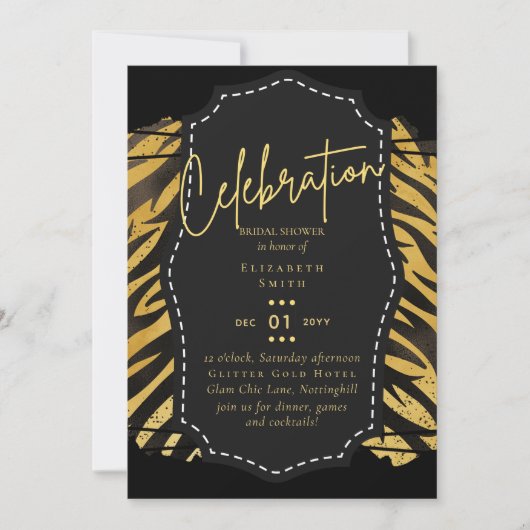 Glitzy Zwart Goud Vrijgezellenfeest Thema Uitnodig Kaart (Voorkant)