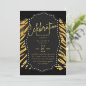 Glitzy Zwart Goud Vrijgezellenfeest Thema Uitnodig Kaart (Staand voorkant)