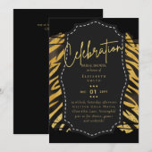 Glitzy Zwart Goud Vrijgezellenfeest Thema Uitnodig Kaart (Voorkant / Achterkant)