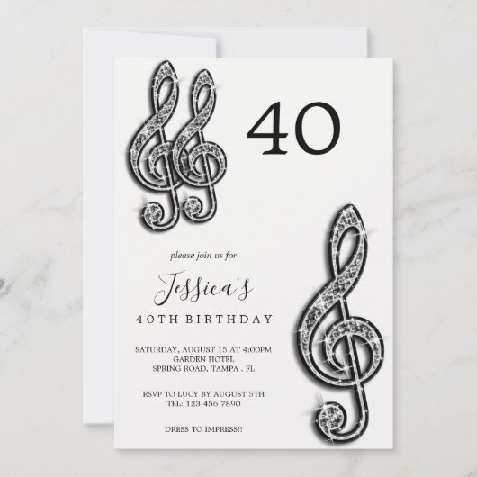 Glitzy Zwart Muzieknoten Verjaardag Kaart (Voorkant)