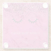 Glitzy Zwart Wimpers Roze Marmer Glitter Glazen Onderzetter (Achterkant)