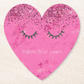 Glitzy Zwart Wimpers Roze Marmer Glitter Kartonnen Onderzetters (Voorkant)