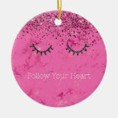 Glitzy Zwart Wimpers Roze Marmer Glitter Keramisch Ornament (Voorkant)