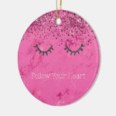 Glitzy Zwart Wimpers Roze Marmer Glitter Keramisch Ornament (Links)