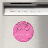 Glitzy Zwart Wimpers Roze Marmer Glitter Magneet (Insitu (Vaatwasser))