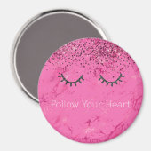 Glitzy Zwart Wimpers Roze Marmer Glitter Magneet (Voorkant / Achterkant)