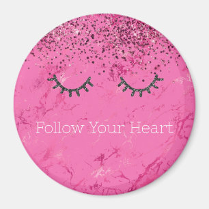 Glitzy Zwart Wimpers Roze Marmer Glitter Magneet