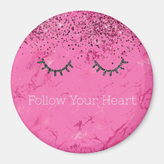 Glitzy Zwart Wimpers Roze Marmer Glitter Magneet (Voorkant)