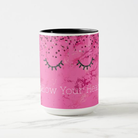 Glitzy Zwart Wimpers Roze Marmer Glitter Mok (Midden)