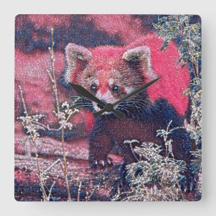 GlitzyAnimal_RedPanda_005 Vierkante Klok