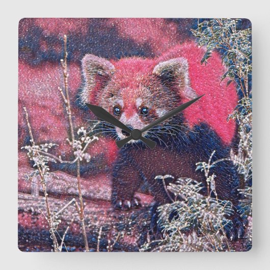 GlitzyAnimal_RedPanda_005 Vierkante Klok (Voorkant)
