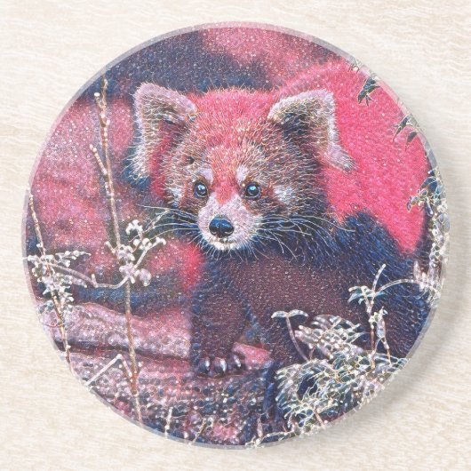 GlitzyAnimal_RedPanda_005 Zandsteen Onderzetter (Voorkant)