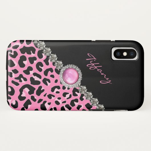 Glitzzy Pink Jaguar Print Case-Mate iPhone Case (Achterkant (horizontaal))