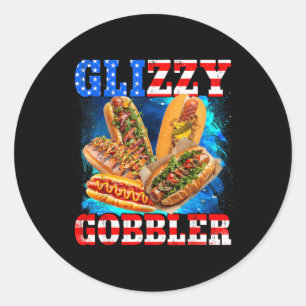 Glizzy Gobbler Grappige Hotdog 4 juli Bbq Patriott Ronde Sticker