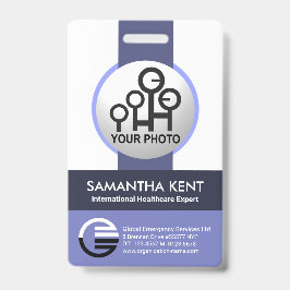 Globaal Blauw Gestreepte Foto Sjabloon Personeels  Badge