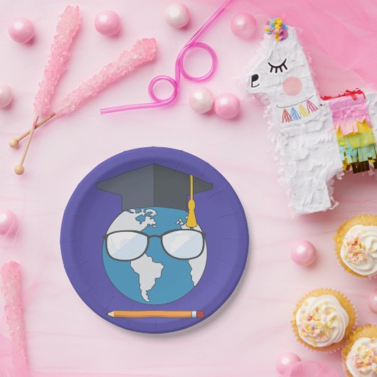 Global Education Graduation Cap Earth Smart Planet Papieren Bordje (Feest)