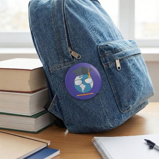 Global Education Graduation Cap Earth Smart Planet Ronde Button 7,6 Cm