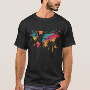 Global Palette T-shirt: Meerkleurige Wereldkaart a T-shirt