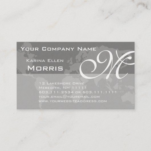 Global Professional Elegant Monogram Wereldkaart Visitekaartje (Voorkant)