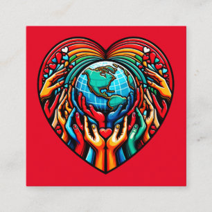 Global Solidarity Emblem Unity Heart Wereldbol Des Vierkante Visitekaartje