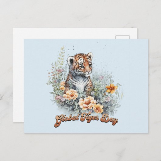 Global Tiger Day, waterverf welp Briefkaart (Voorkant / Achterkant)