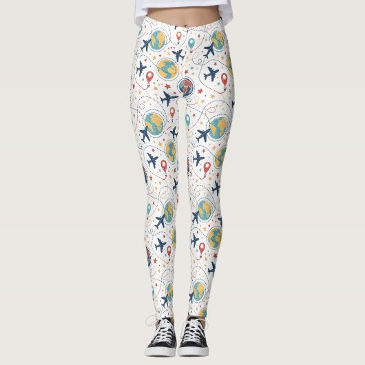 Global Travel Aviation Pattern (1) Leggings (Voorkant)