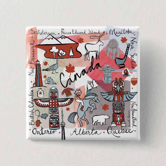 Global Travel - Canada Vierkante Button 5,1 Cm (Voorkant)