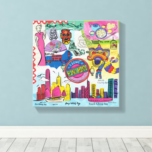 Global Travel - Hongkong Canvas Afdruk (Insitu (Houten vloer))