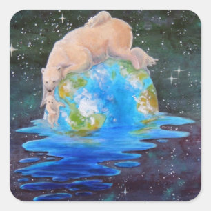 Global Warming Polar Beer en welpen Vierkante Sticker